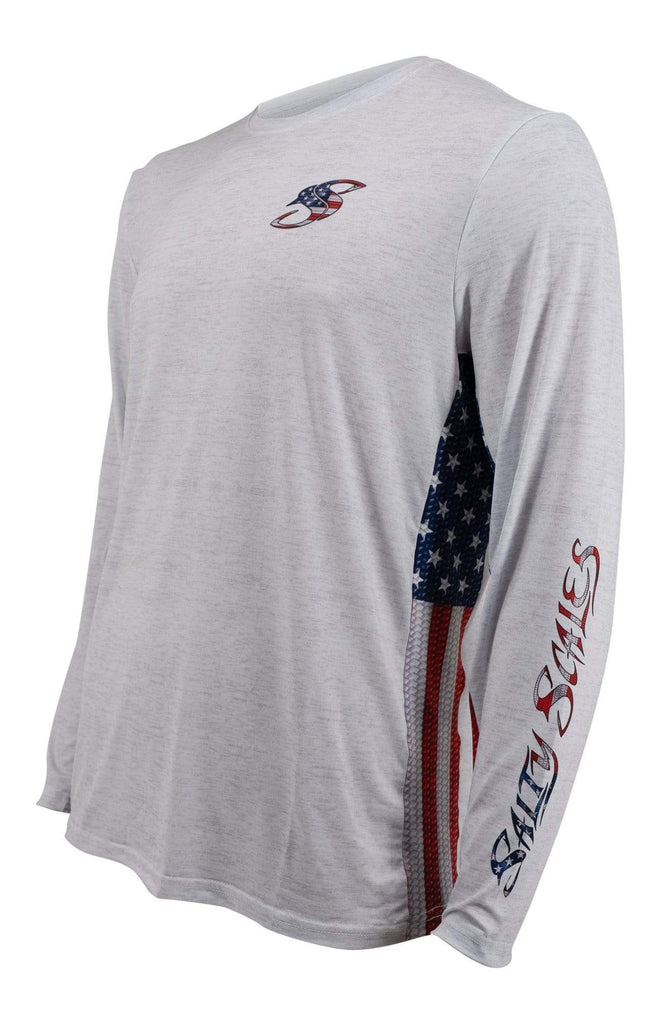 American Flag Fishing Shirt USA - Performance Long Sleeve Small / Sport Gray
