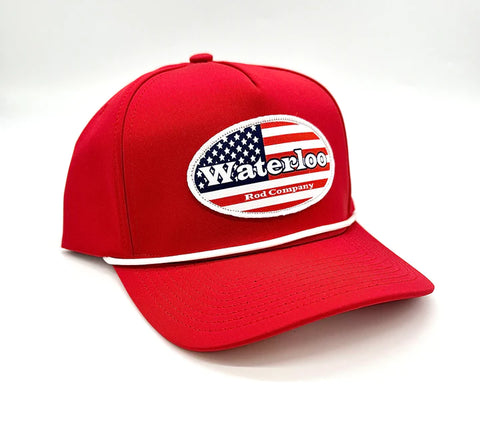 Waterloo Red and White Rope Cap - American Flag Patch